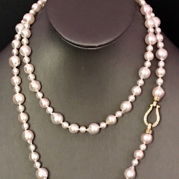 Ezra Kassin Jewelry - Diamond Akoya Pearl Necklace Baroque 14k Gold 10-5.5 mm Certified $8,950 811810